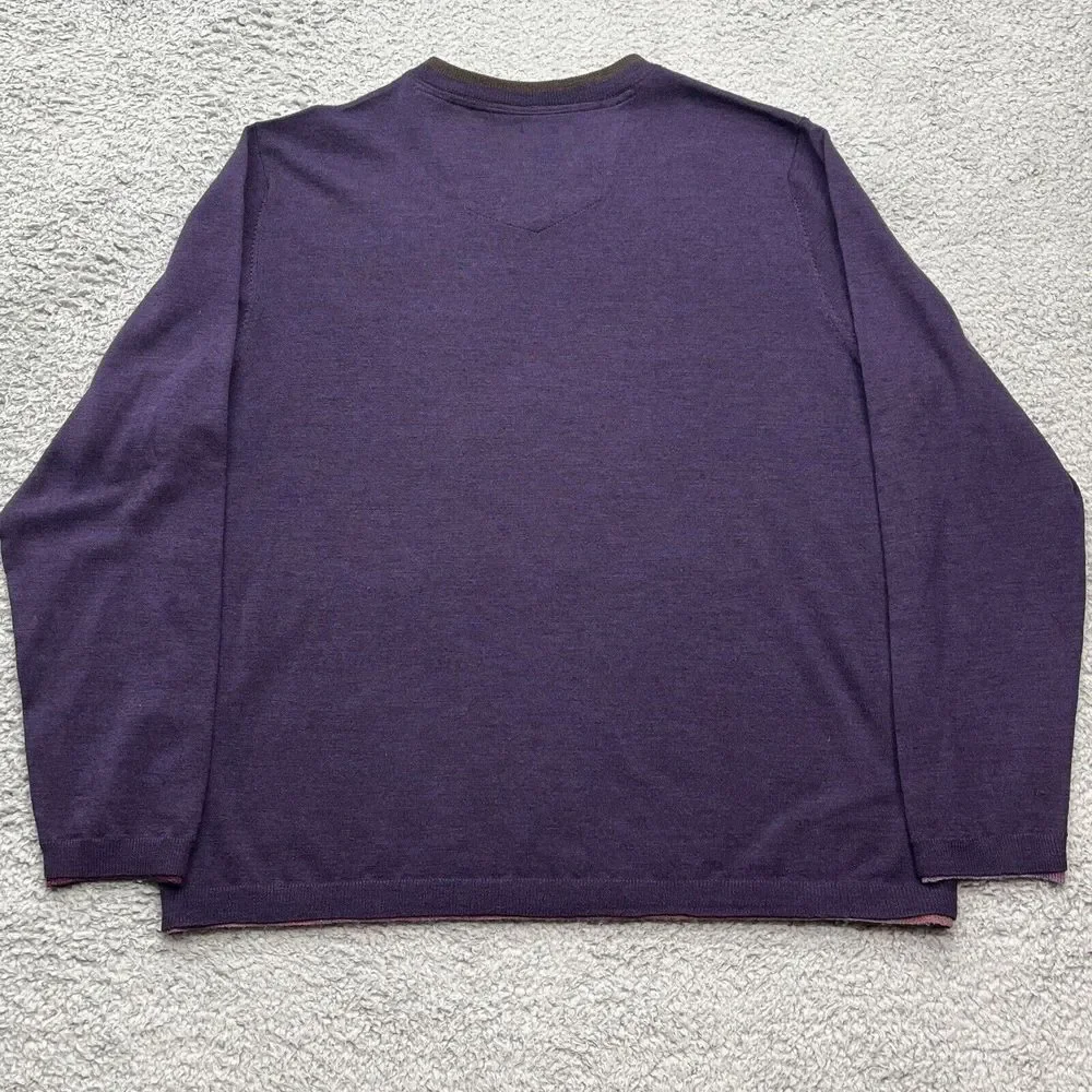 Robert‎ Graham 100% Wool Sweater Mens XL Purple V-Neck  Long Sleeve Preppy